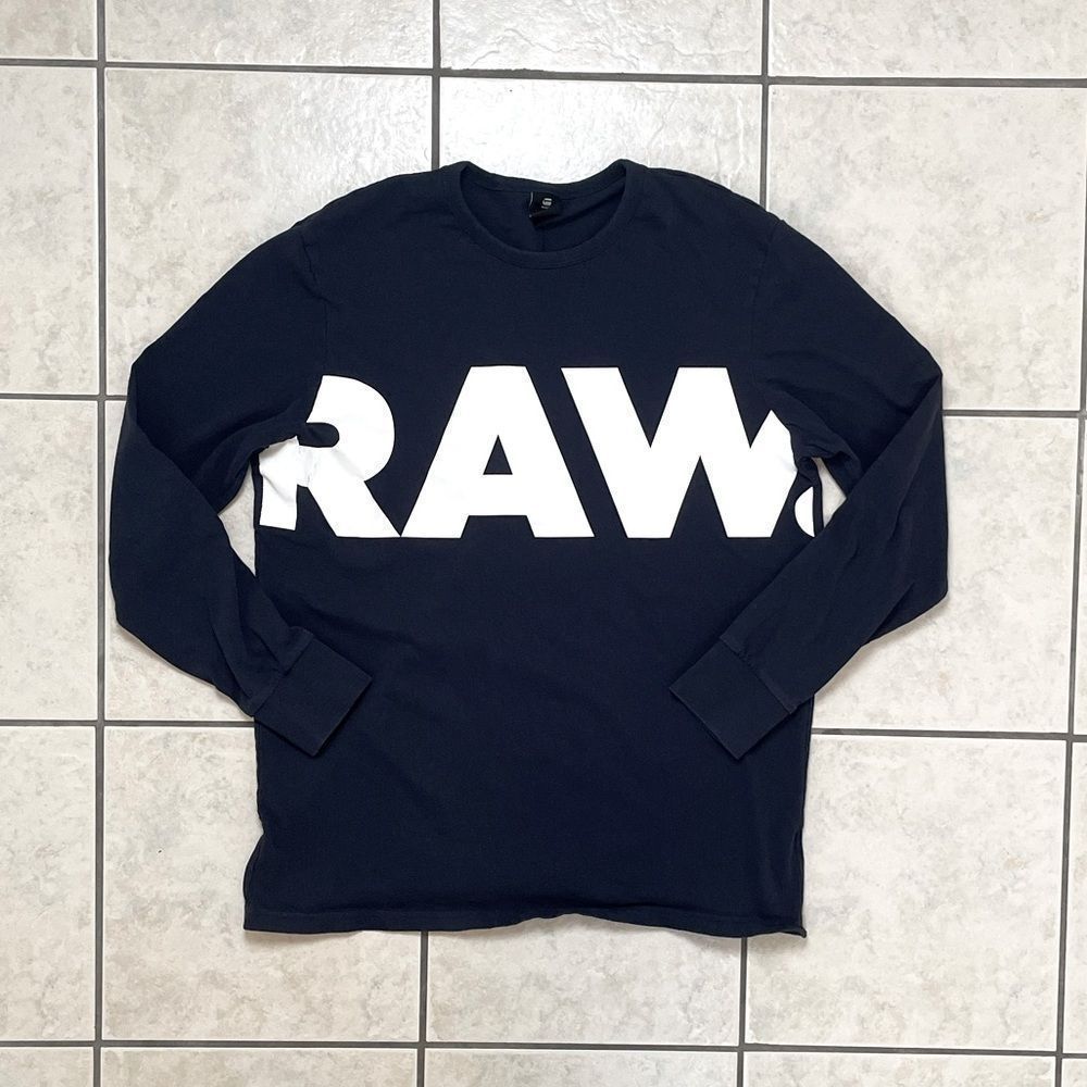 G Star Raw Vilsi Graphic T-shirt Men Large Navy Blue Long Sleeve